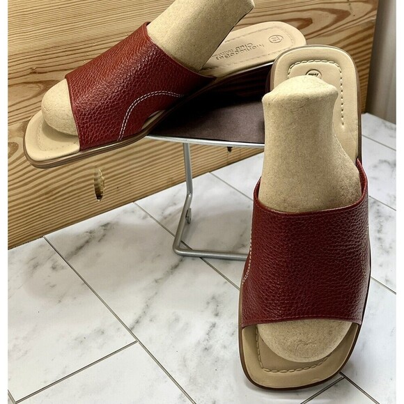 Y2K Vintage Montego Bay Club Leather Collection Sandals Red Leather Womens 7.5m - Picture 1 of 9